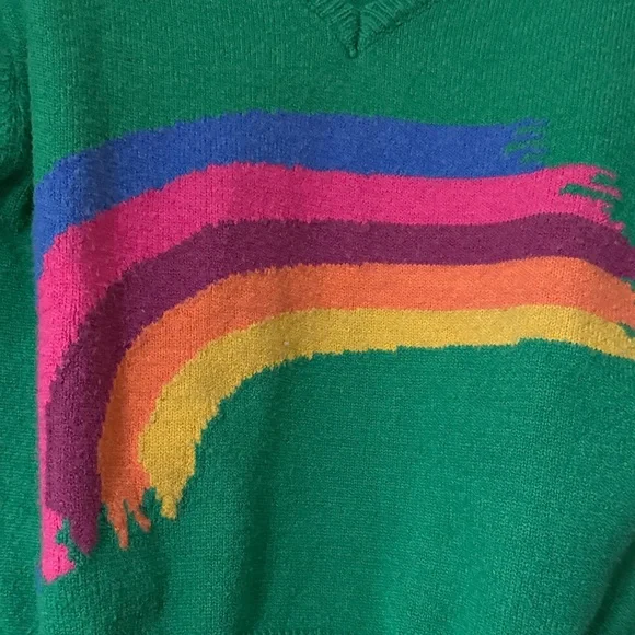 Green Vintage Style V-Neck Rainbow Stripe Sweater - Picture 4 of 5
